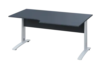 ERK 18 - 168 stůl kancelářský, rohový, pravý, kovová podnož bílá, deska 18 mm, široký 1600 mm, antracit